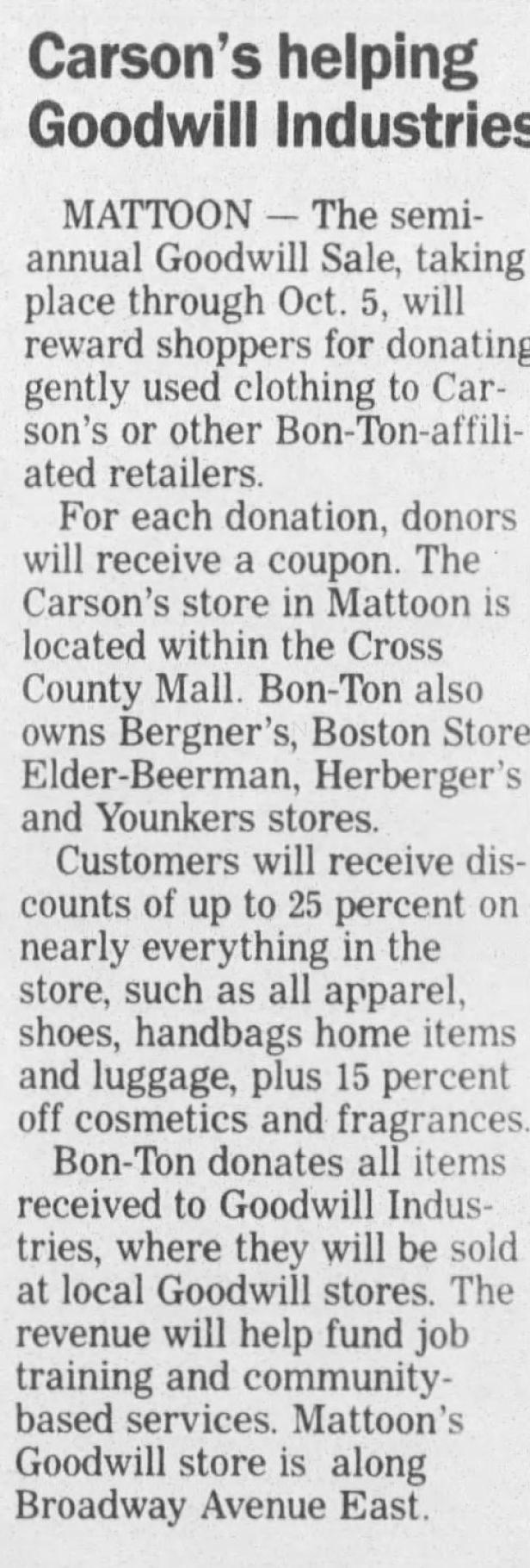 Carson's helping Goodwill Industries